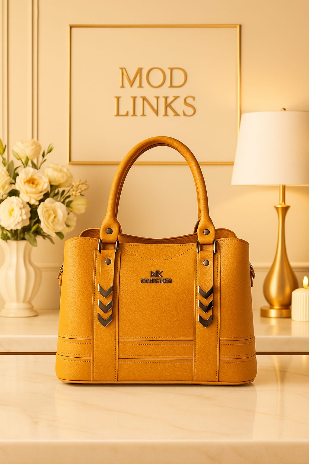 Golden Grace Leather Handbag